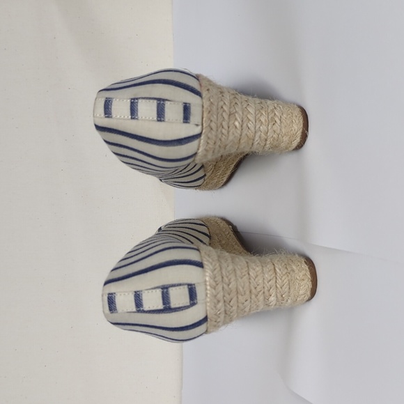 J. Crew sz 5.5 Canvas Espadrille Wedges Flax & Blue Stripe - Picture 5 of 6